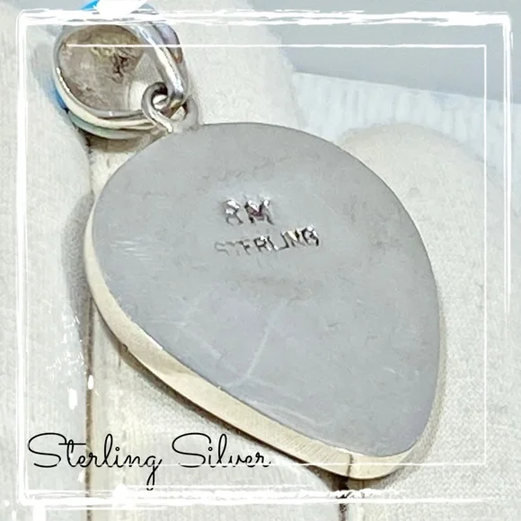 Signed SM Sterling Silver Inlaid Multi Gemstone Native American Navajo Pendant - Picture 9 of 9